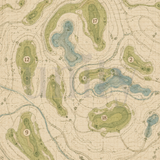 Patterned paper styled as a vintage course map, with numbered greens, sand bunkers and blue water hazards drawn over aged cream.
