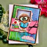 Colorful card with reading owl and “A great teacher changes everything” sentiment.