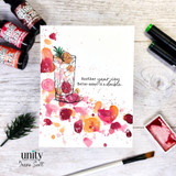Colorful watercolor cocktail birthday card with “Better make it a double” sentiment.