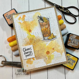 Cocktail-themed handmade card with an iced drink, orange garnish, and "Cheers fancy pants!" sentiment.