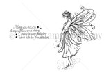 Dragonflies and Fairies red rubber stamp sheet by Angie Blom: a slender winged fairy with 'May you touch dragonflies and stars, dance with fairies and talk to the moon.'