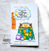 Funny get well card with a grumpy blanket-wrapped cat and the sentiment, “You look like you need soup, naps, and everyone to leave you alone.”