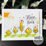 Bee-themed encouragement card with five whimsical bees and the sentiment “Hive Got Your Back.”