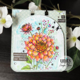 Mixed media floral card with an orange-pink dahlia and uplifting sentiments.