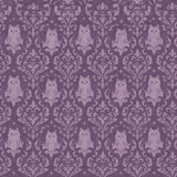 Halloween patterned paper — a soft purple damask of stylized owls.