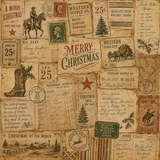 Christmas on the Range patterned paper - a vintage Western Christmas ephemera collage of postcards, stamps and 'Merry Christmas' advertisements.