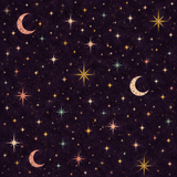 Dark aubergine night sky paper covered in tiny stars and blush crescent moons.