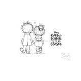 May Every Season Bring You Closer red rubber stamp set from Unity Stamp Co - a boy and girl seen from behind in winter coats and scarves, holding hands as they walk through the snow with a small heart above them, with the sentiment "May every season bring you closer."