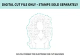 Keep Shining Sweet Friend digital cut file preview: a teal cut outline around the curly haired girl in her ruffled top, for electronic die cut machines.