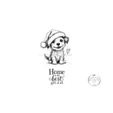 Odie's Holiday Home red rubber stamp set from Unity Stamp Co - a fluffy puppy in a Santa hat sitting with a small outline heart beside him, with the sentiment "Home is the best gift of all."