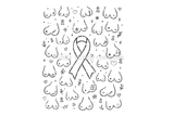Every Scar, Every Story red rubber background stamp from Unity Stamp Co - hand-drawn breasts of every shape and size, some with scars and stitches, surrounded by small hearts and flowers around a large breast cancer awareness ribbon