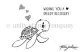 Red rubber stamp set with a baby sea turtle and a trio of hearts, plus 'Wishing you a speedy recovery.'