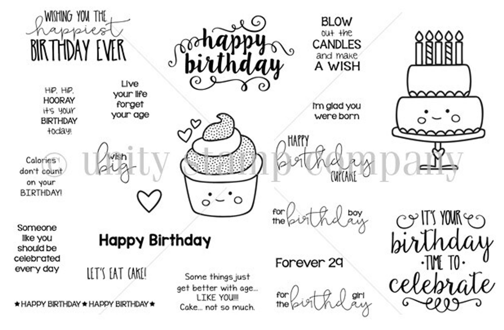 Birthday Sentiments Digital Stamp Set - Basic Birthday Sentiment Stamps -  Birthday stamp - Sentiment digital stamps - Birthday Sayings