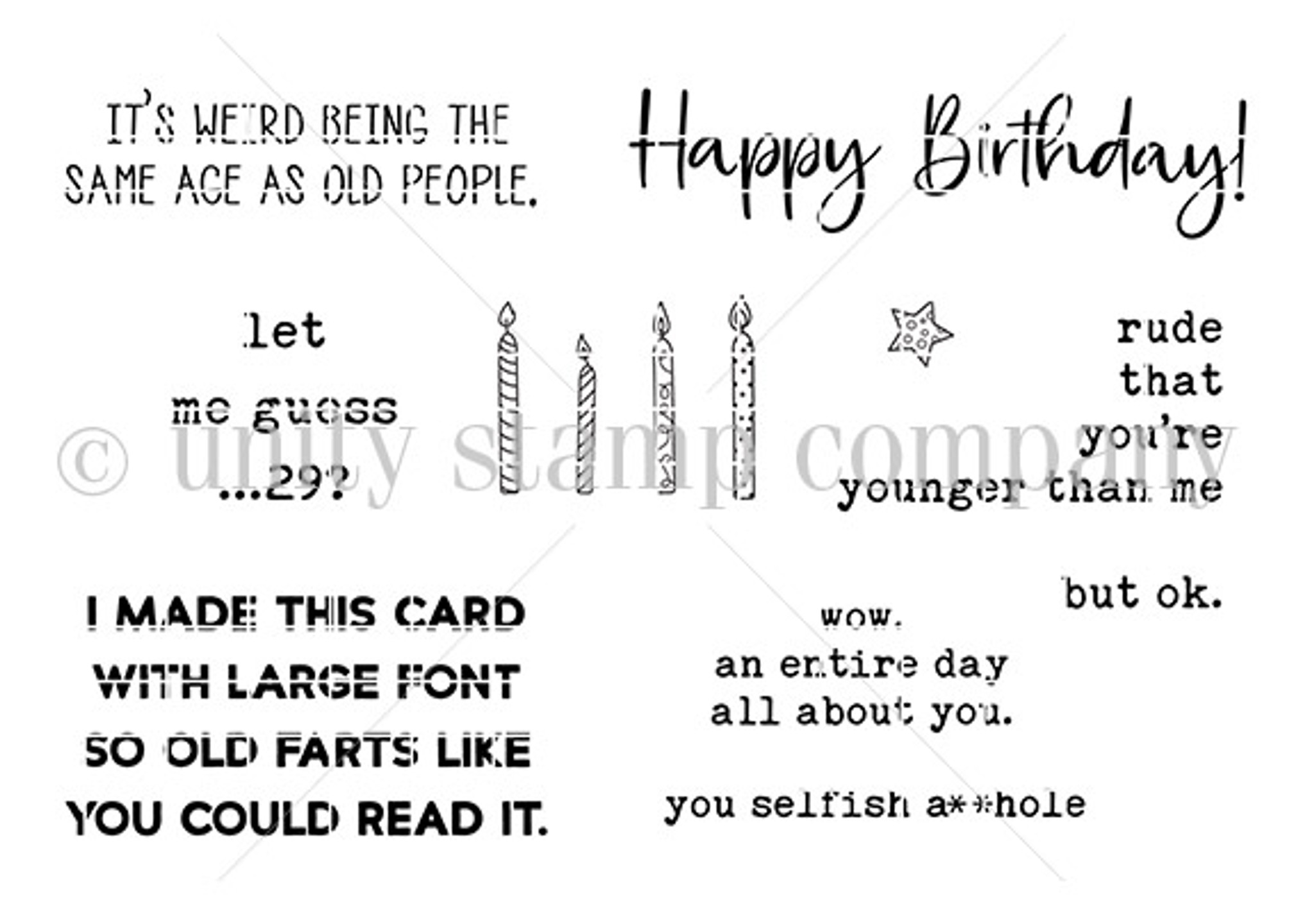 Birthday Stamps for card making, tags, tickets, circles, sentiments & verses