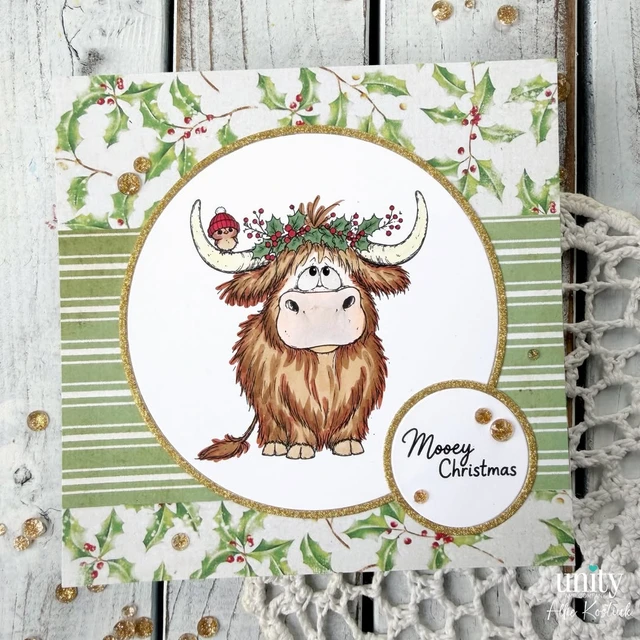 Handmade Christmas card made with the Merry Moo and Birdie Too stamp set