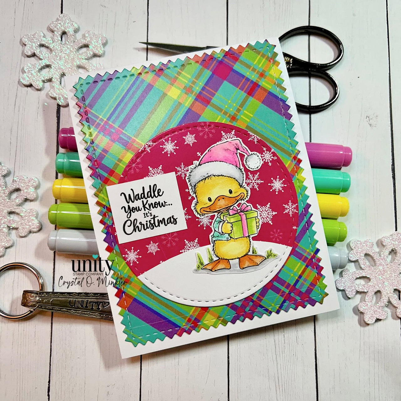 Card made with the Waddle You Know…It's Christmas red rubber stamp set from Unity Stamp Co, sample 3