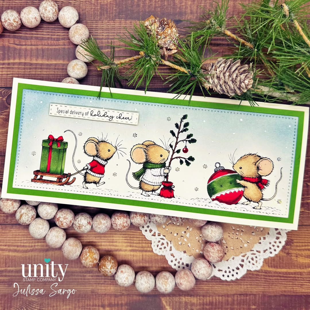 Card made with the Mouse on a Merry Mission red rubber stamp set from Unity Stamp Co, sample 15