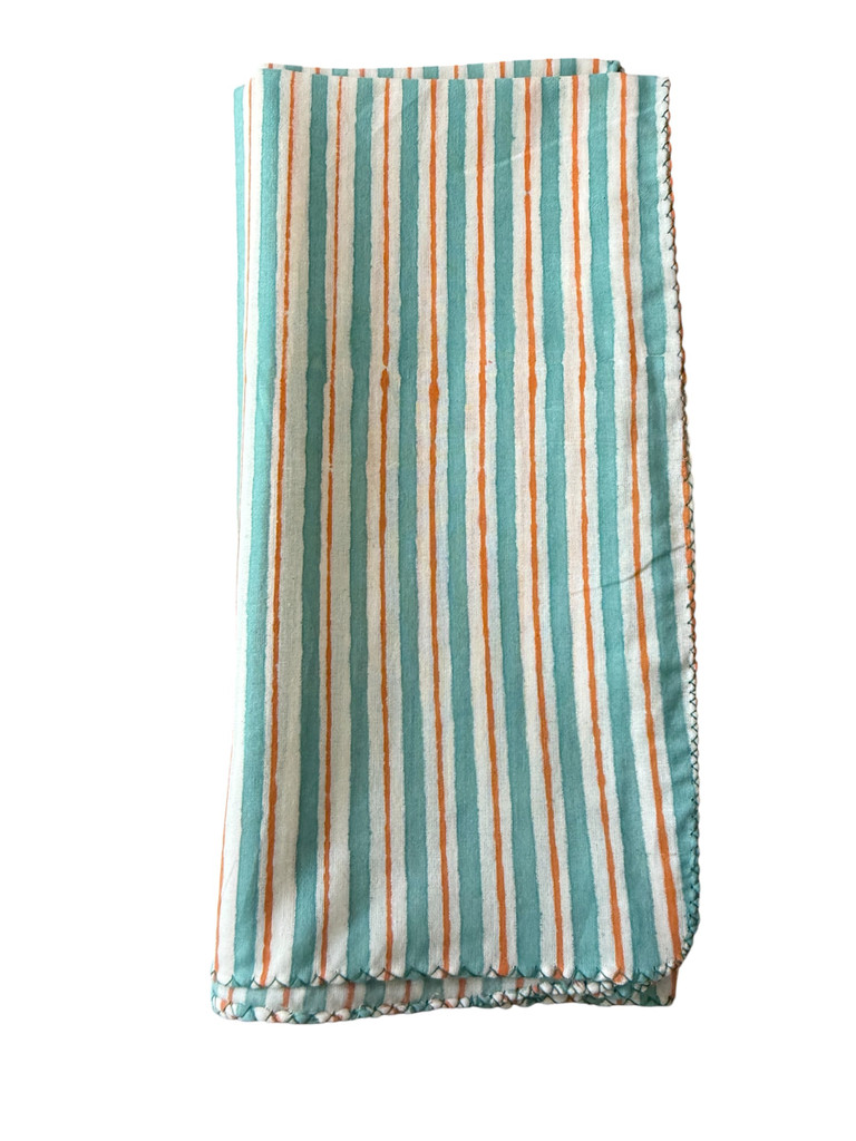 Napkins - Teal and Salmon Stripe 