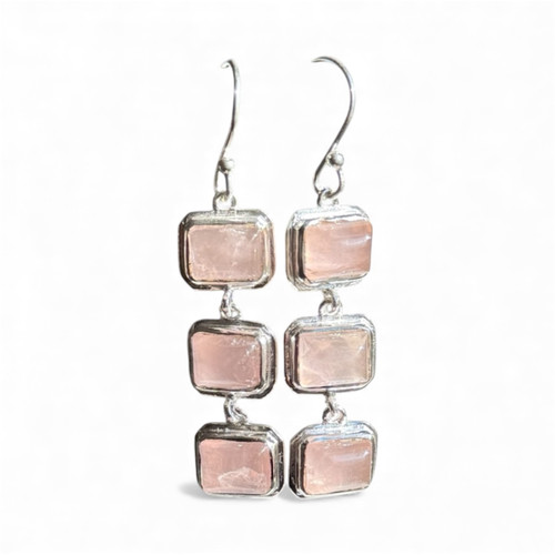 Earrings - 3-Tier Rose Quartz 