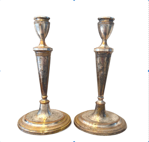 French Antique Silver Plated Candlesticks