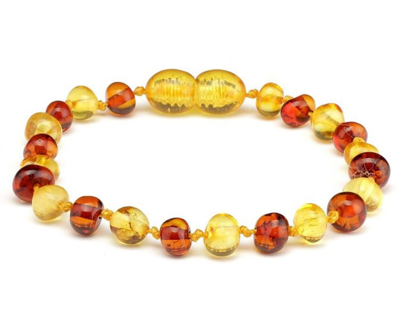 Amber teething necklace and bracelet Baroque Caramel round beads for baby