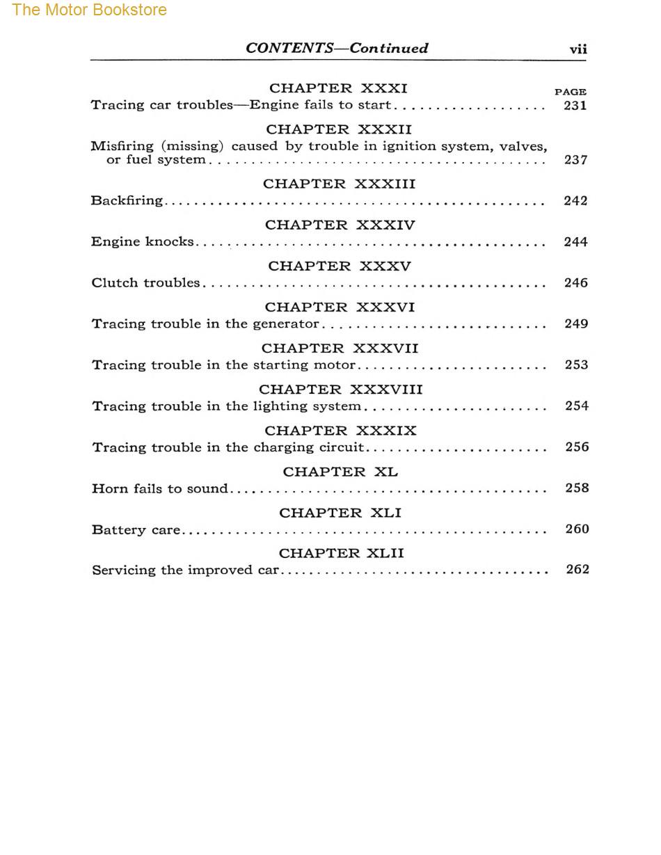 1909 - 1927 Ford Model T, TT Service Manual - Table of Contents Page 3