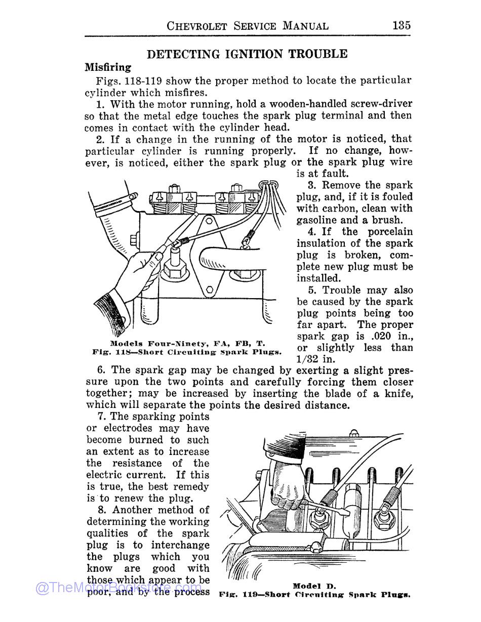 1915 - 1920 Chevrolet Car, Truck Shop Manual Sample Page   - Detecting Ignition Trouble