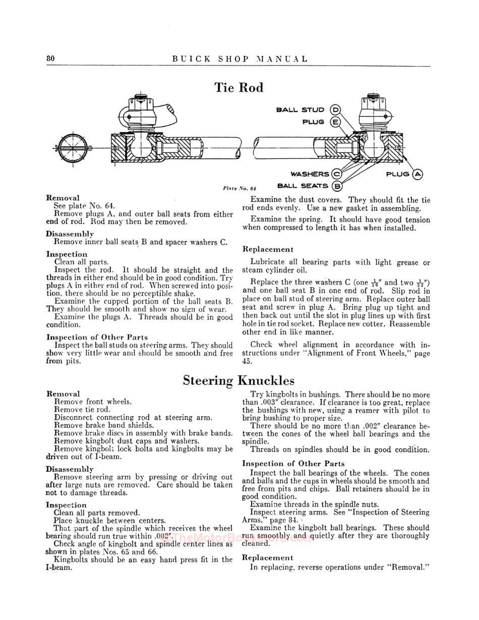 1927 Buick Shop Manual Sample Page - Tie Rod & Steering Knuckles