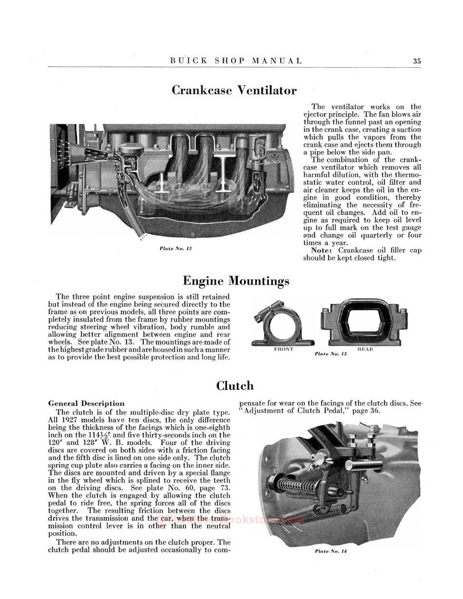 1927 Buick Shop Manual Sample Page - Crankcase Ventilator, Engine Mountings & Clutch