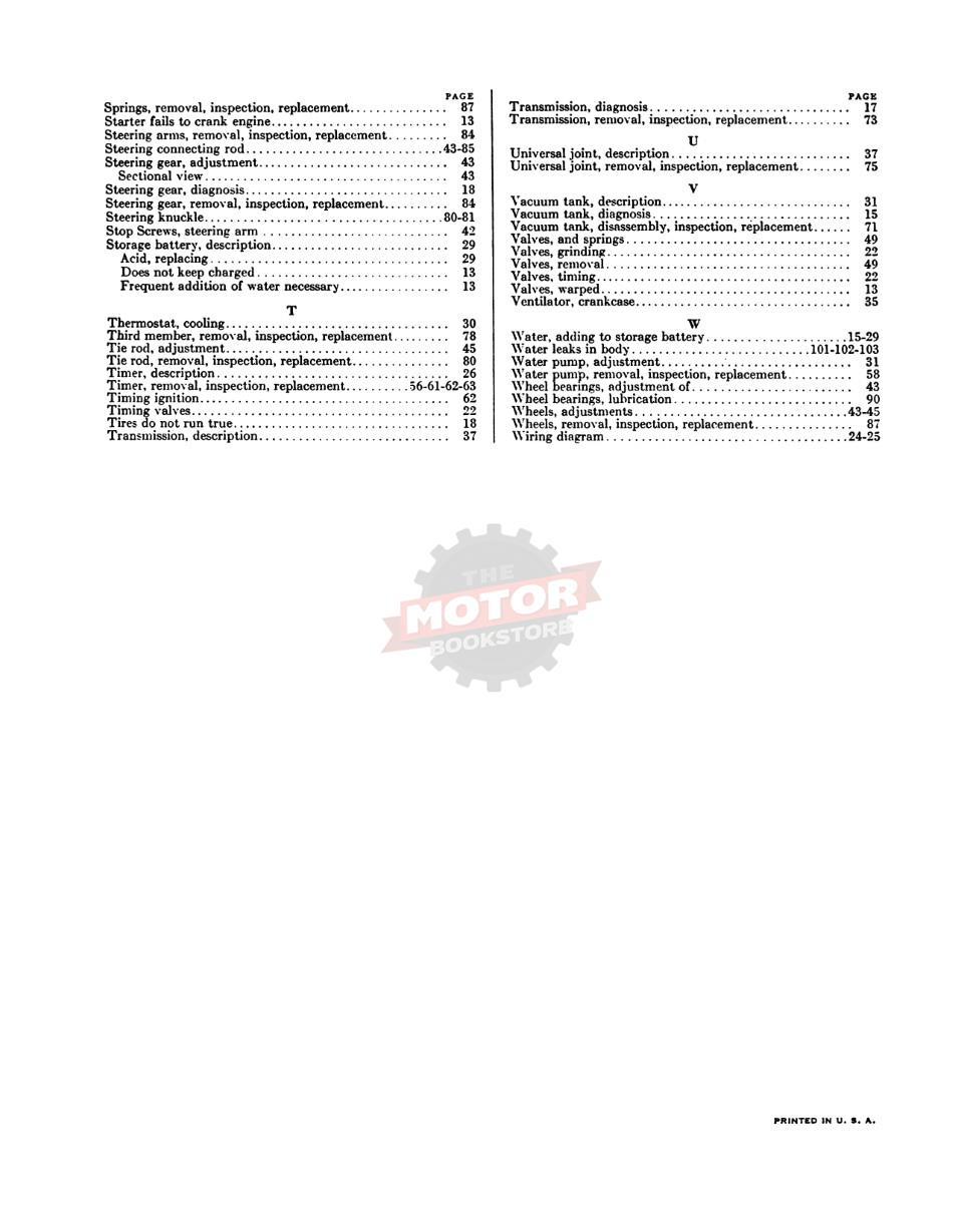 1927 Buick Shop Manual  - Table of Contents 3