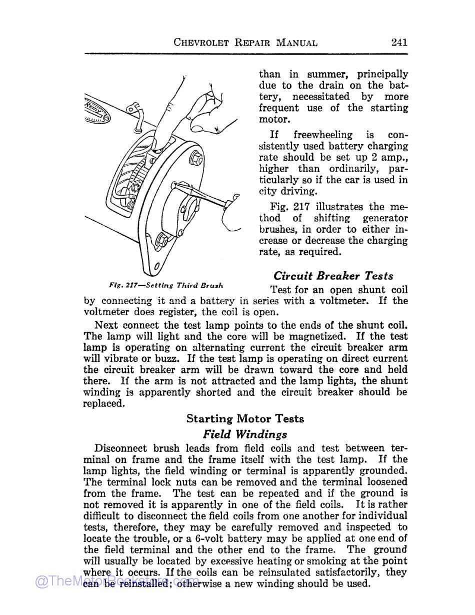 1933 Chevrolet Shop Manual Sample Page  - Starting Switch Tests