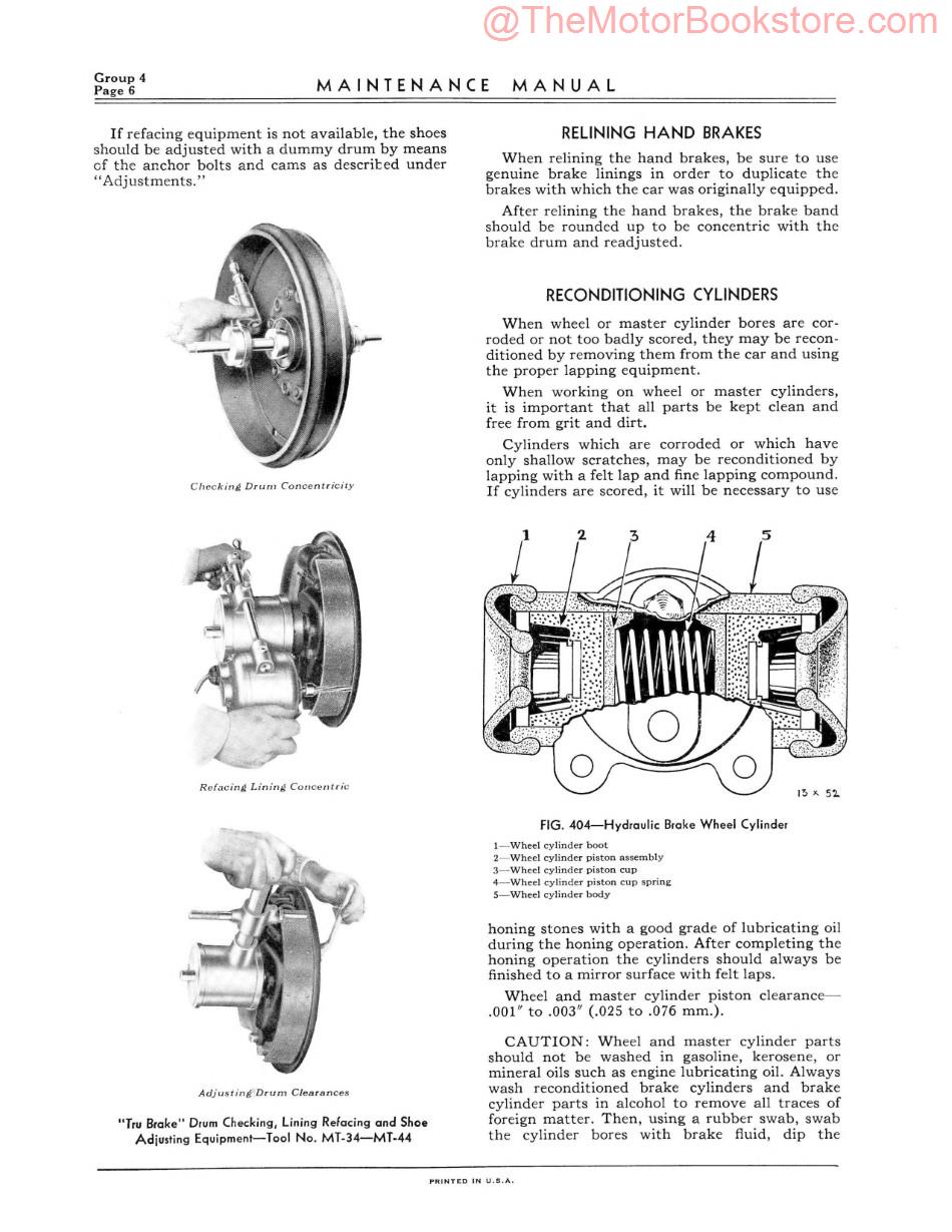 1934 Plymouth Maintenance Manual Sample Page - Brakes