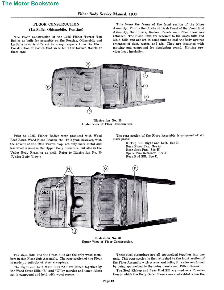 1935 - 1936 Fisher Body Service Manual Sample Page - Floor Construction