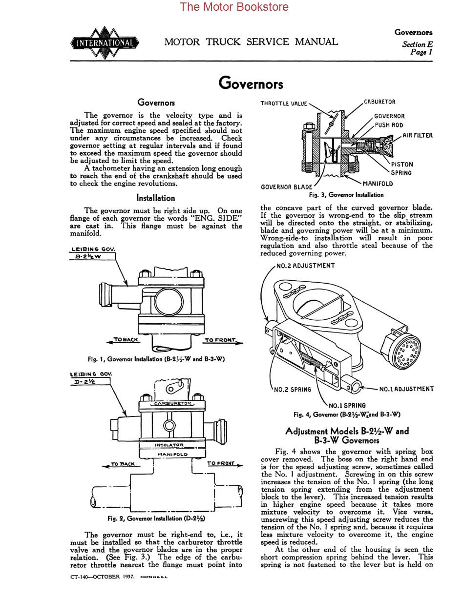 1937 - 1940 International D Line Truck Shop Manual Sample Page - Governors