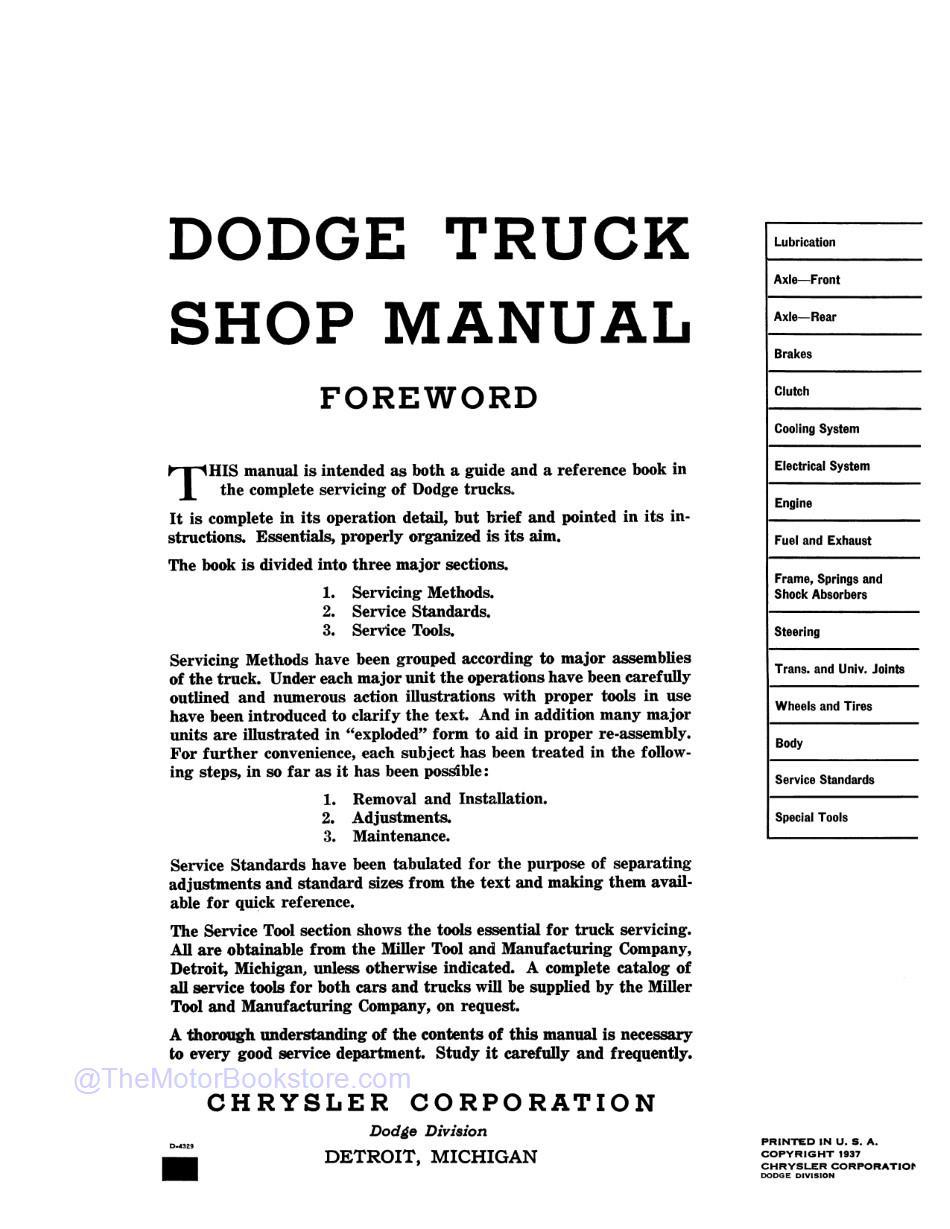 1938 - 1939 Dodge Truck Shop Manual (Series R & T) - Series R Main Shop Manual