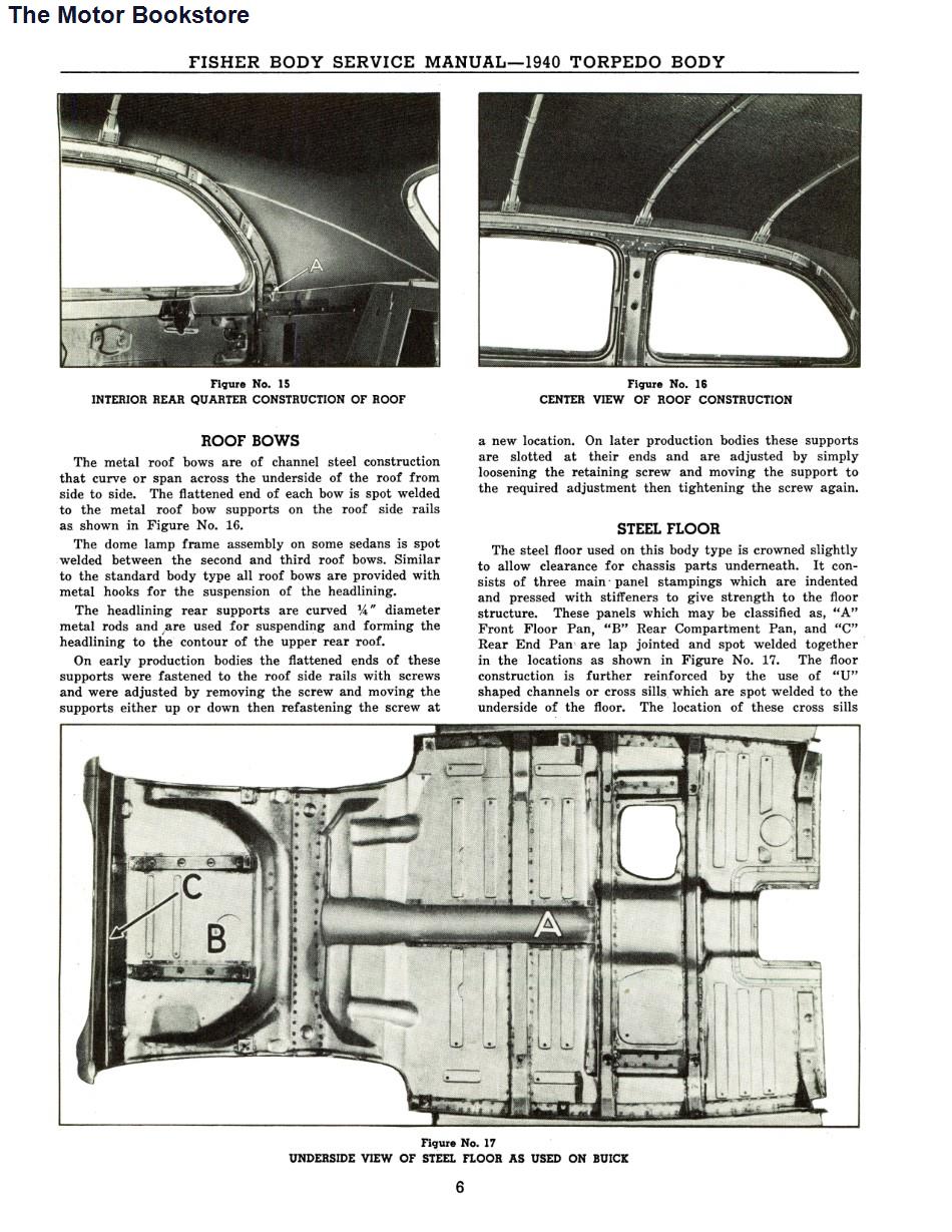 1939 - 1940 Fisher Body Shop Manual Sample Page - Roof & Floor
