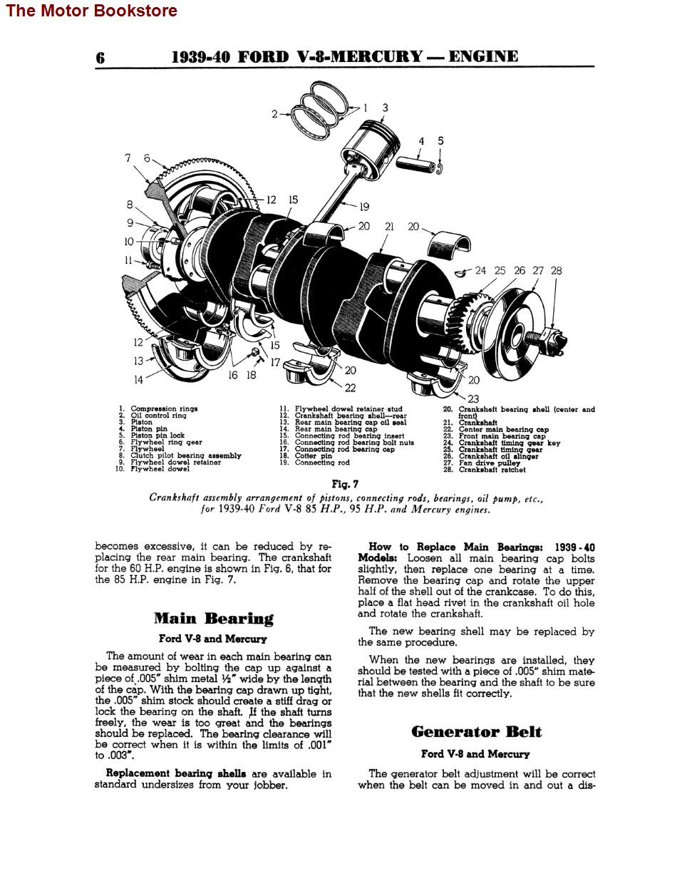 1939 - 1940 Ford Mercury V 8 Engine Repair Manual Sample Page - Crankshaft