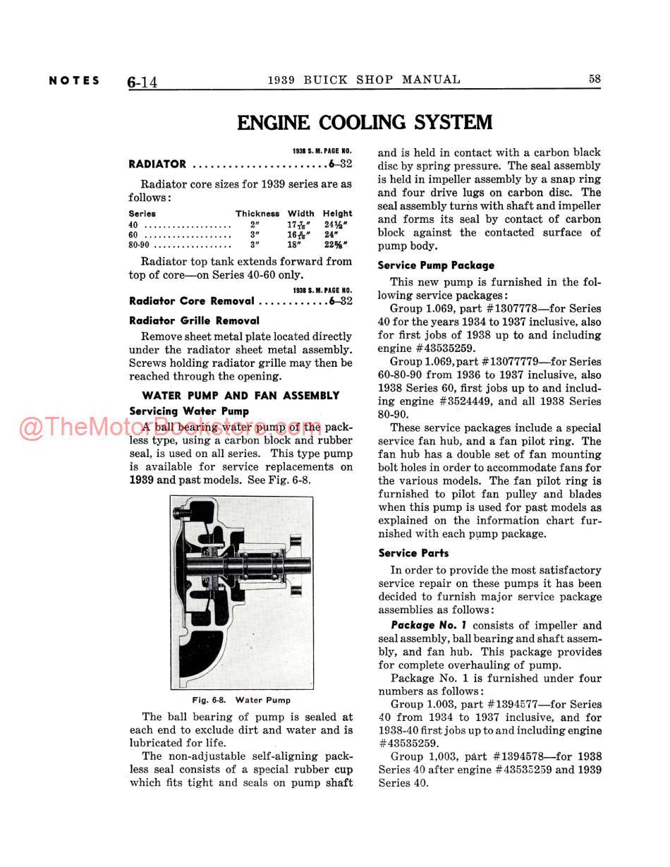 1939 Buick Shop Manual Supplement Sample Page - Cooling System