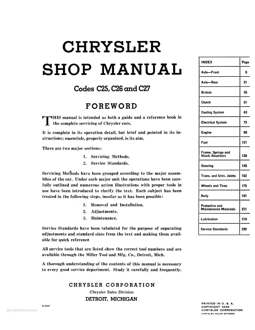 Haynes Shop Manual For 1941-1948 Chrysler Models – Paper Service/Repair Literature