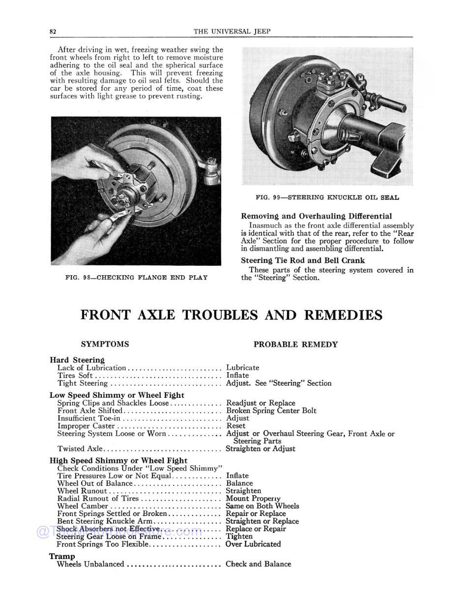 1945 - 1949 Jeep Willys CJ-2A Maintenance Manual Sample Page - Front Axle Troubles and Remedies 1945 - 1949 Jeep Willys CJ-2A Maintenance Manual Sample Page - Front Axle Troubles and Remedies