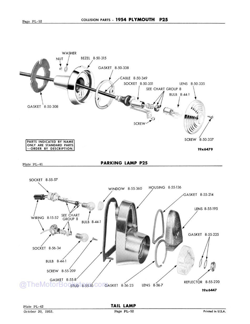 1946-1954 Mopar Parts Catalog  Sample Page 1 - Collision Parts - Plymouth Parking / Tail Lamps