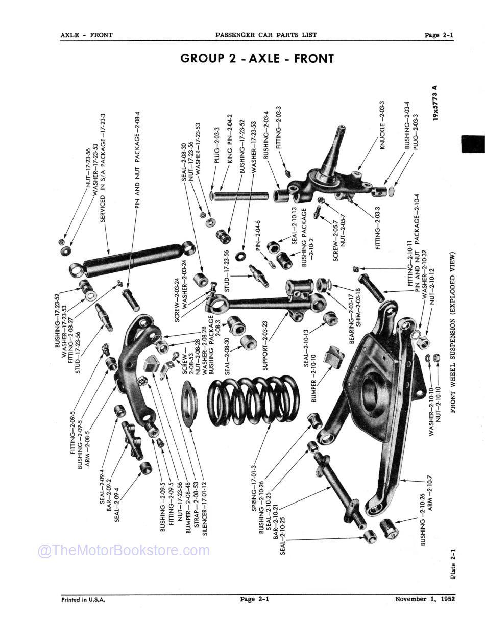 1946-1954 Mopar Parts Catalog  Sample Page 2 - Front Wheel Suspension Exploded View