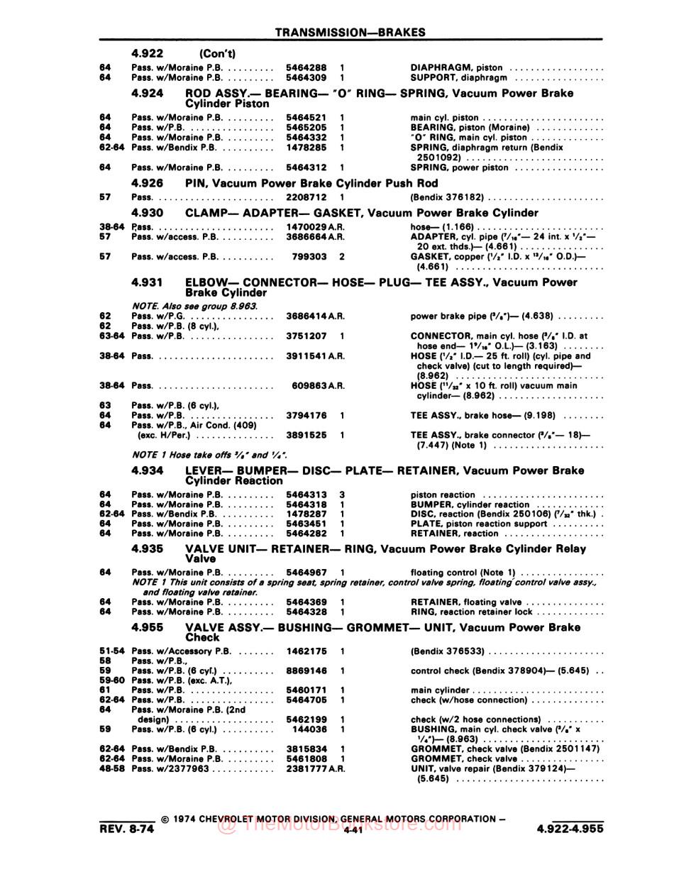 1946 - 1964 Chevrolet Chassis & Body Parts Catalog - Sample Page - Text - Transmission-Brakes