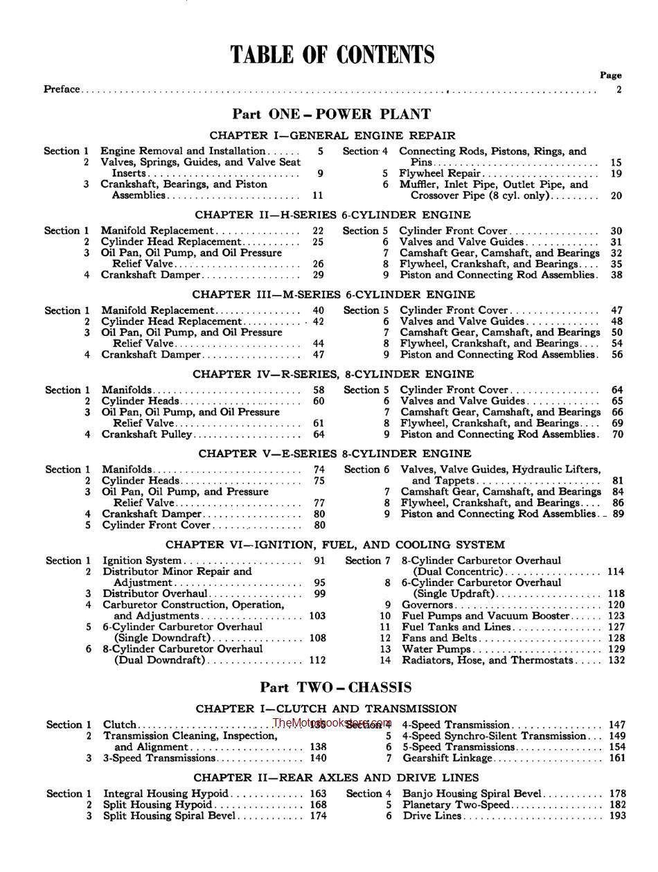 1949-1951 Ford F-Series Truck Shop Manual - Table of Contents Page 1