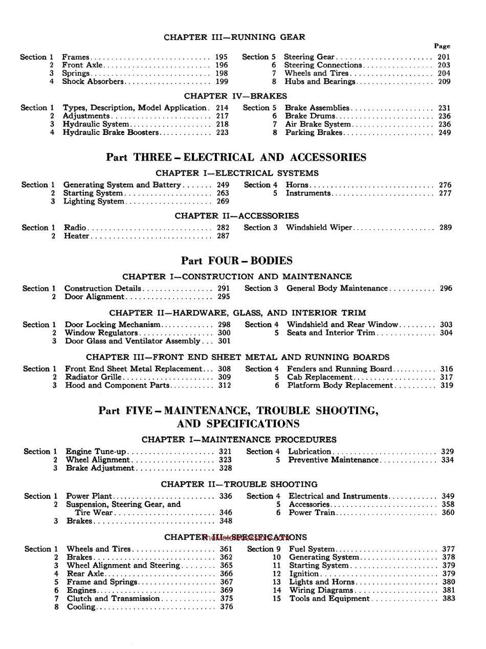 1949-1951 Ford F-Series Truck Shop Manual - Table of Contents Page 2