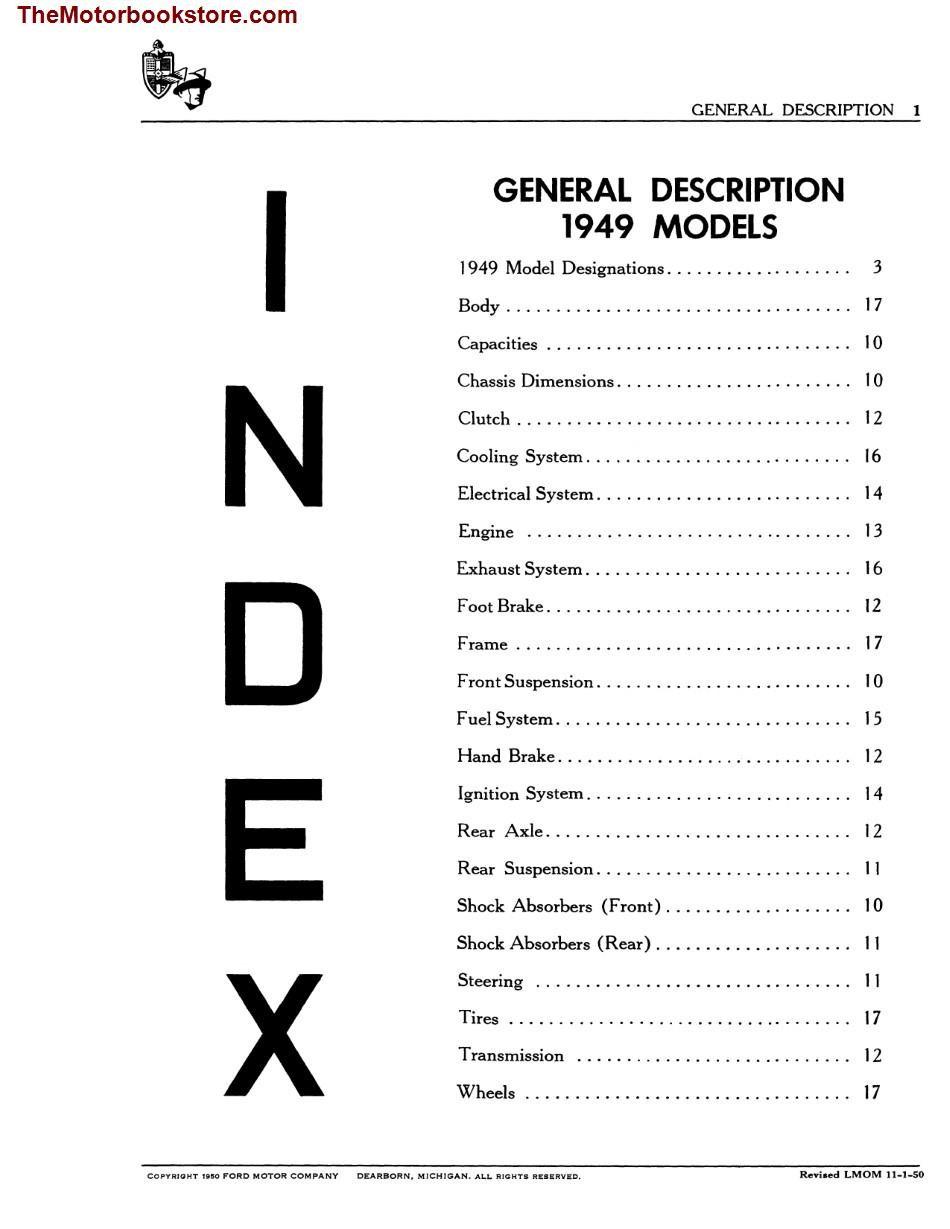 1949-1951 Lincoln & Mercury Overhaul Shop Manual Table of Contents - Page 1