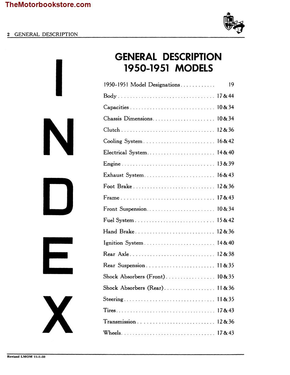 1949-1951 Lincoln & Mercury Overhaul Shop Manual Table of Contents - Page 2