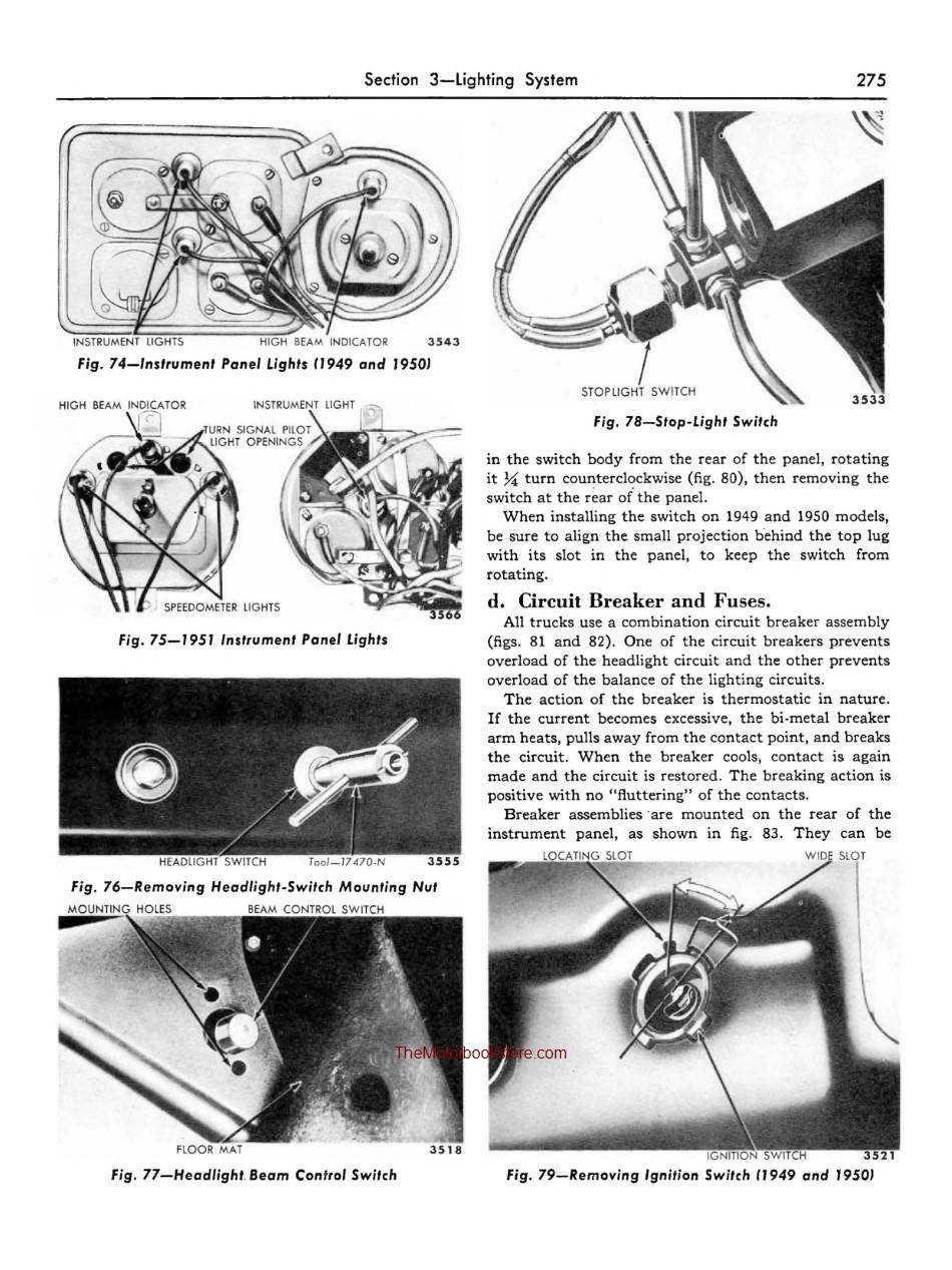 1949-1952 Ford F-Series Truck OEM Manual Sample Page - Lighting System