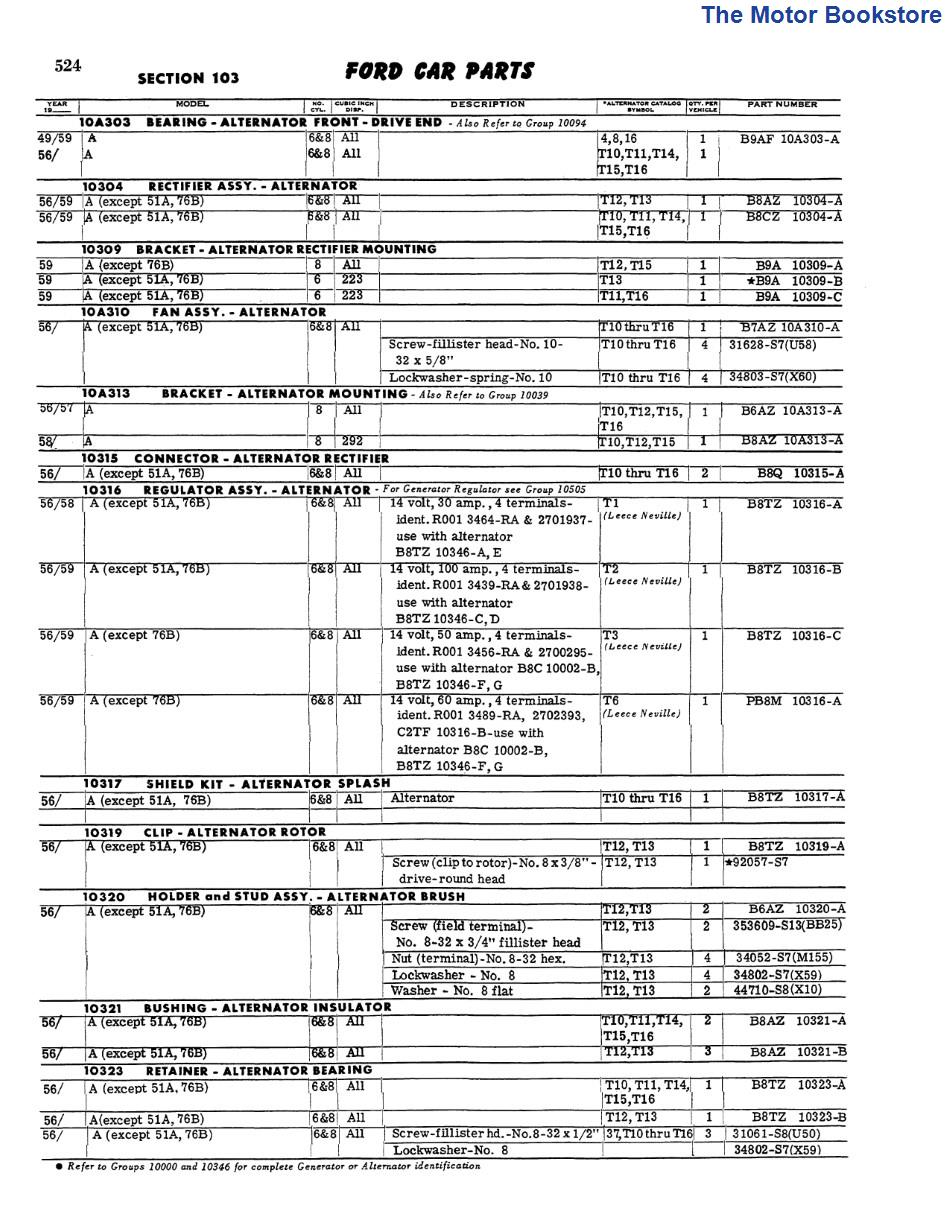 1949 - 1959 Ford Car Parts Catalog Sample Page - Text
