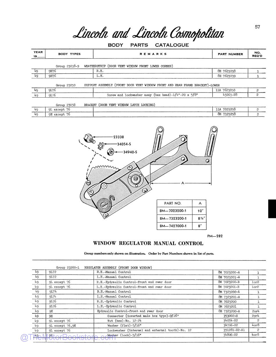 1949 Lincoln Body Parts Catalog Sample Page  - Window Control